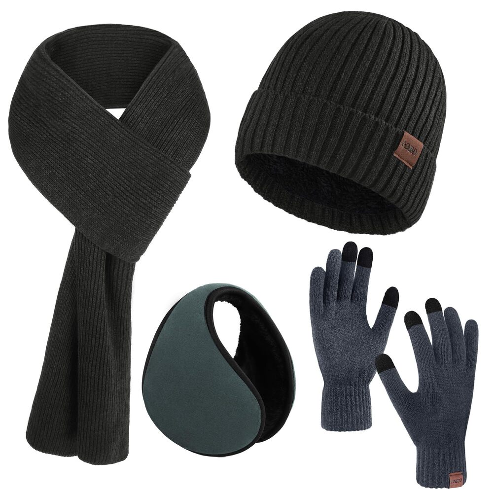 1044 4 Pieces Winter Beanie Set and Thermal Fleece Lined Knit Hat